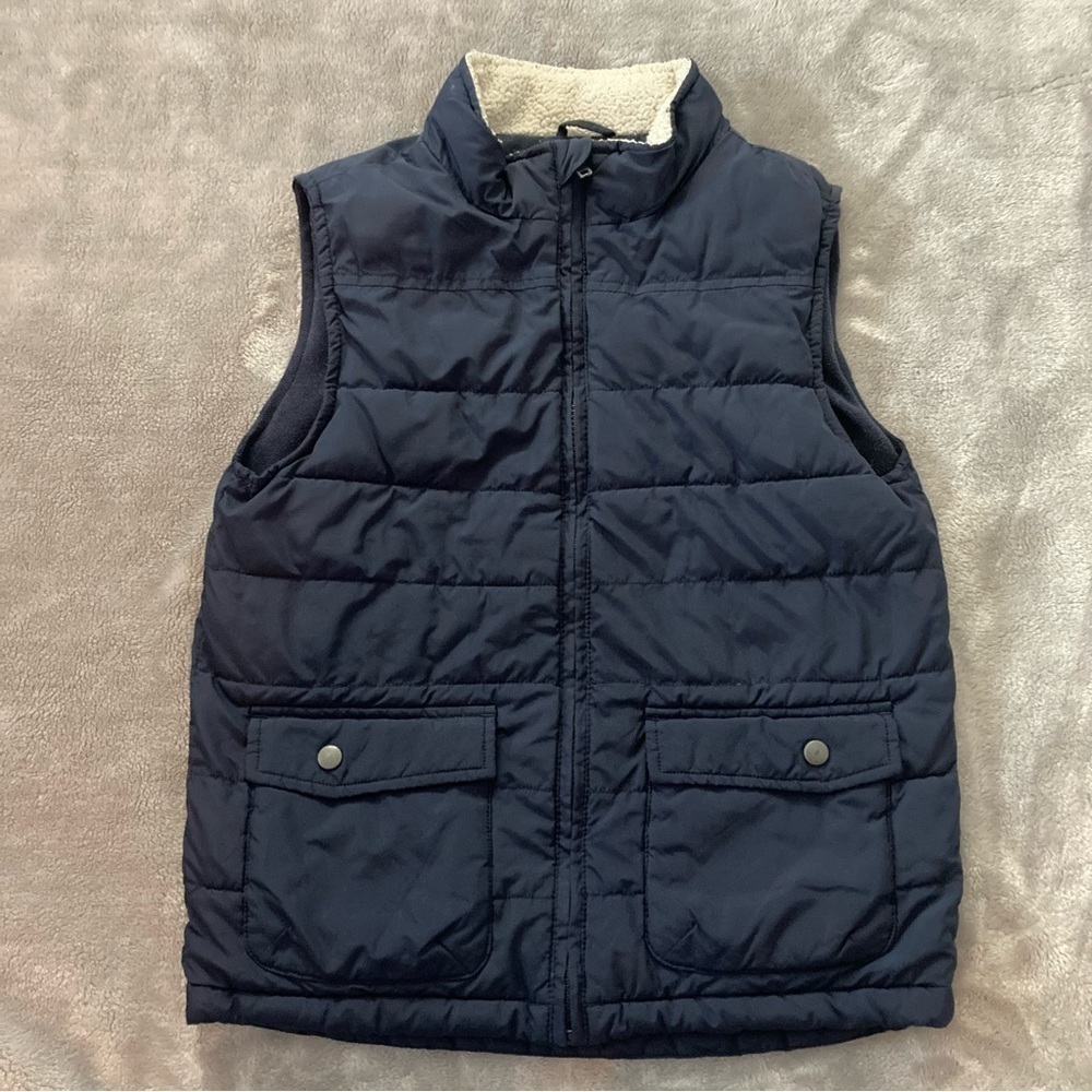 Gymboree Boys Large 10 12 Navy Blue Fleece Lined Puffer Vest Full Zip Layering